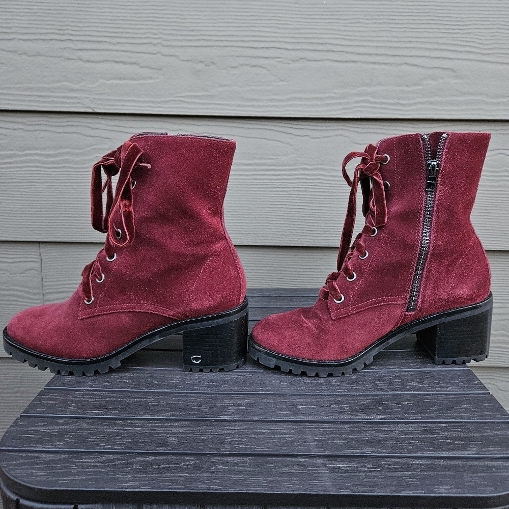 Coach Jadyn Suede Lace Up Combat Boots Satin Laces Wine Red Punk Goth Size 6 B - Picture 10 of 16